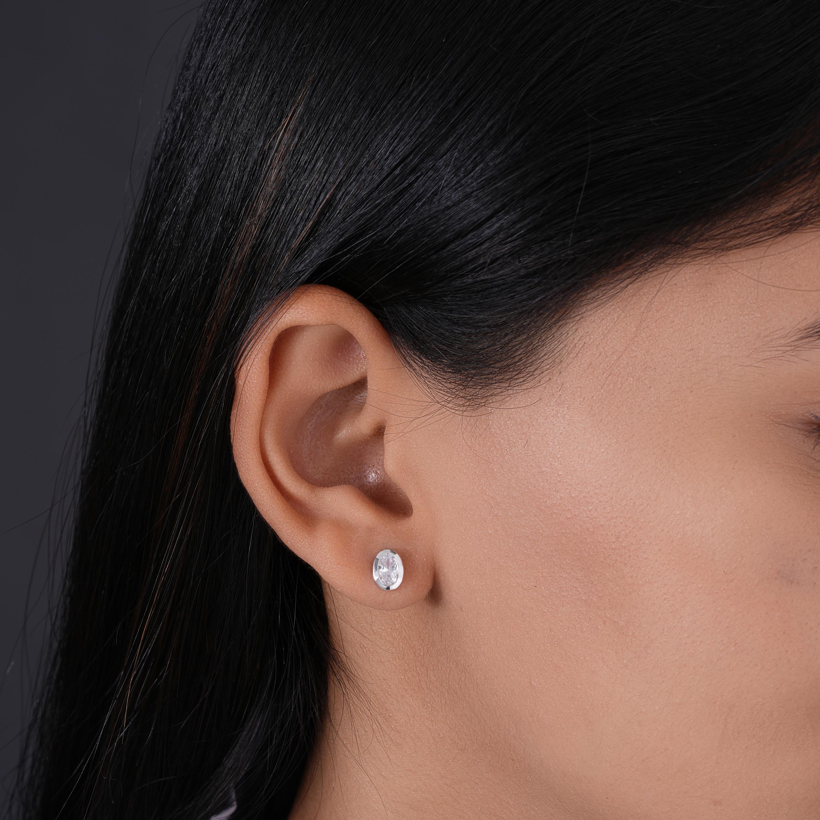 Oval Cut Diamond Round Design 925 Sterling Silver Stud Earrings for Women