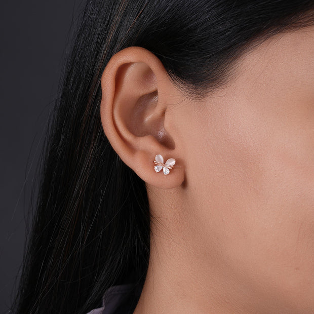 Bow Diamond Butterfly Design 925 Sterling Silver Rose Gold Stud Earrings for Women
