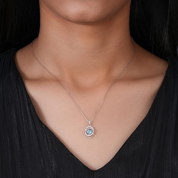 Ocean Glow Diamond Halo CZ 925 Sterling Silver Pendant Chain for Women