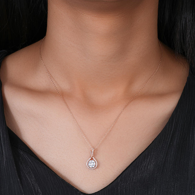 Embrace White Diamond 925 Sterling Silver Rose Gold Pendant Chain for Women