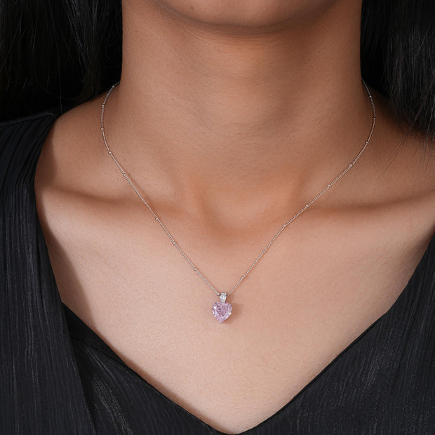 Heart Shape Radiance Diamond 925 Sterling Silver Pendant Chain for Women