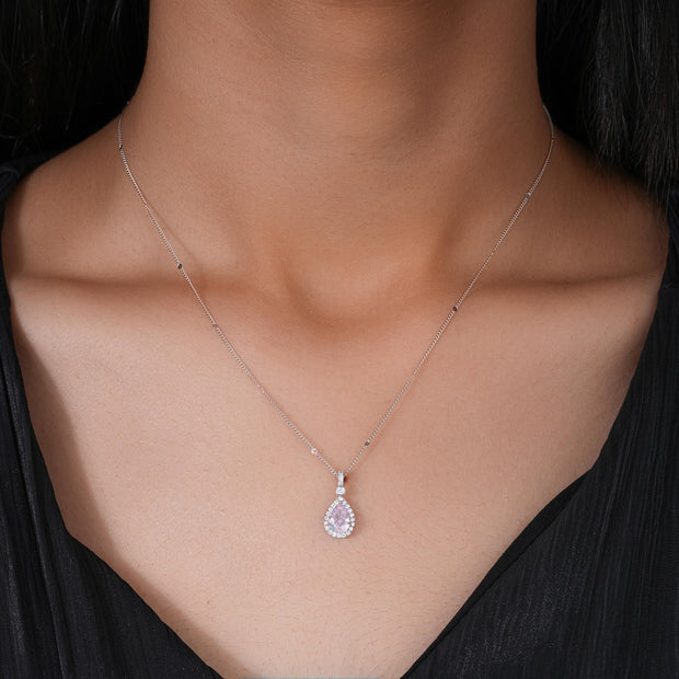 Blush Drop Diamond Pink Stone 925 Sterling Silver Pendant for Women