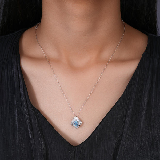 Ocean Bloom Blue Stone 925 Sterling Silver Pendant Chain for Women
