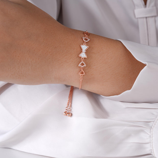 Butterfly Bliss Diamond-Accented 925 Sterling Silver Rose Gold Adjustable Bracelet for Women