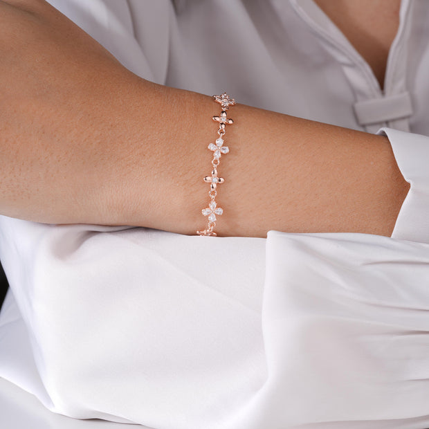 Minimal Floral Design 925 Sterling Silver Rose Gold Bracelet for Women