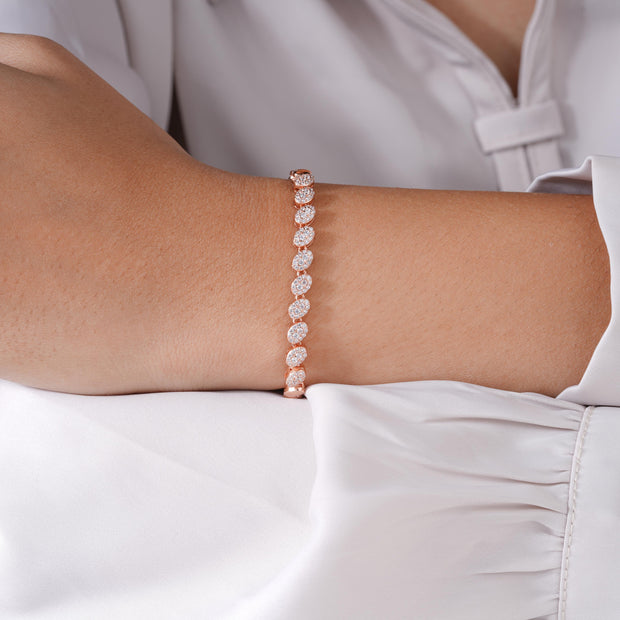 Oval Glow Diamond CZ 925 Sterling Silver Rose Gold Bracelet for Women