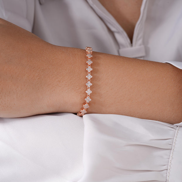 Flower Spark Diamond 925 Sterling Silver Rose Gold Bracelet for Women