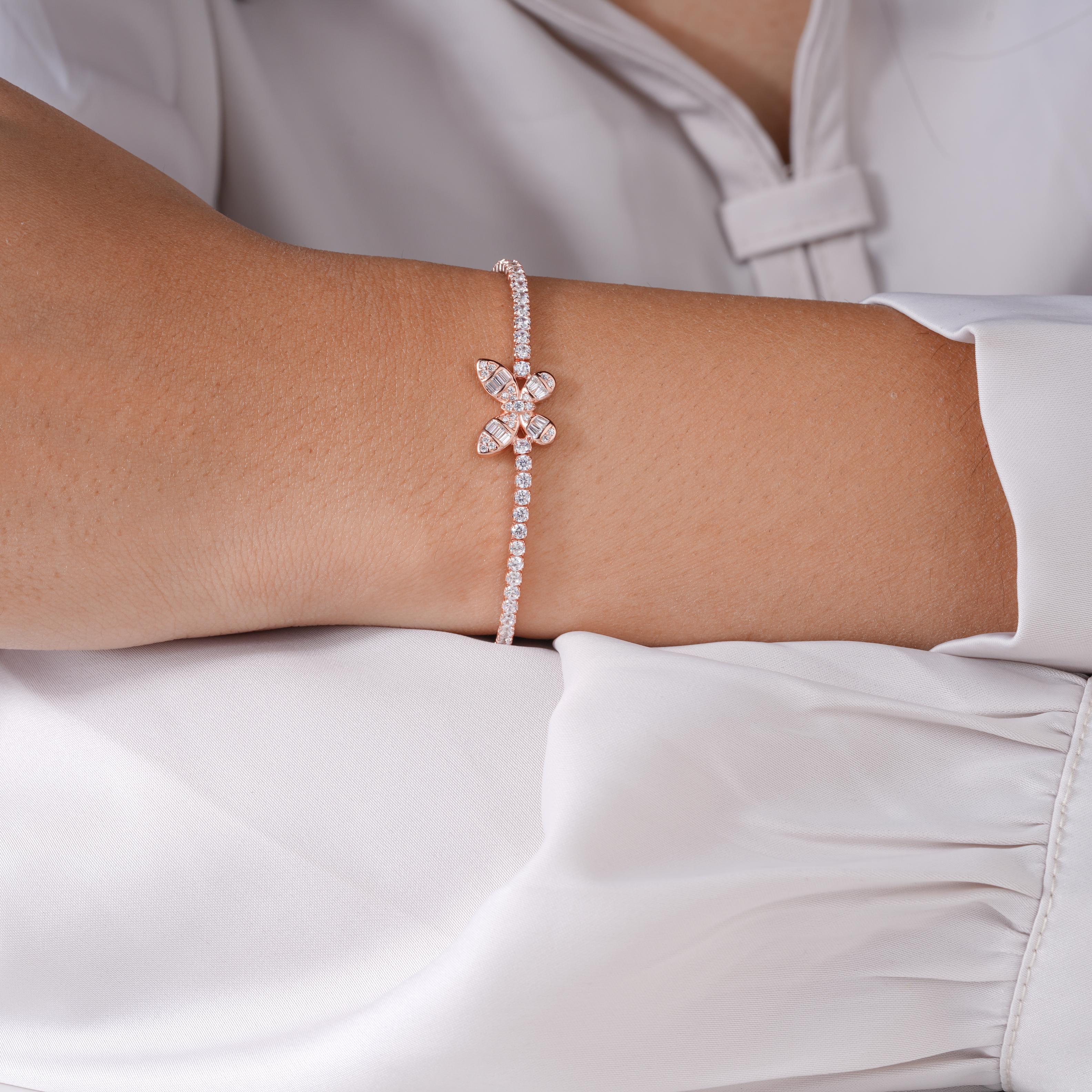 Flutter Butterfly Diamond 925 Sterling Silver Rose Gold Adjustable Bracelet for Women