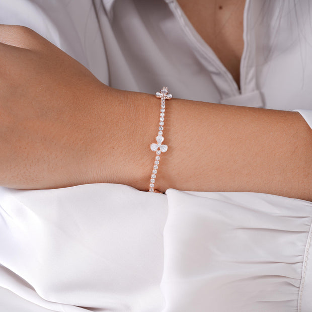 Floral Design Trail Diamond in 925 Sterling Silver Rose Gold Tennis Bracelet for Women