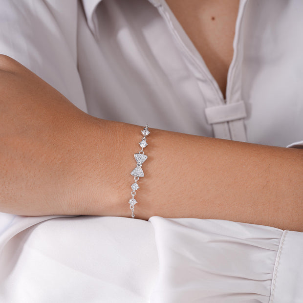 Ribbon Design Bow Grace Diamond 925 Sterling Silver Adjustable Bracelet for Women
