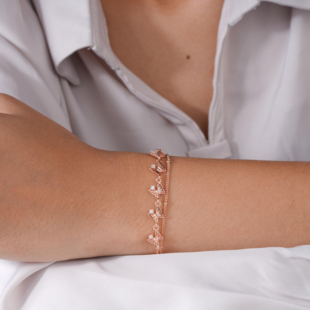 Butterfly Design 925 Sterling Silver Rose Gold Bracelet for Women
