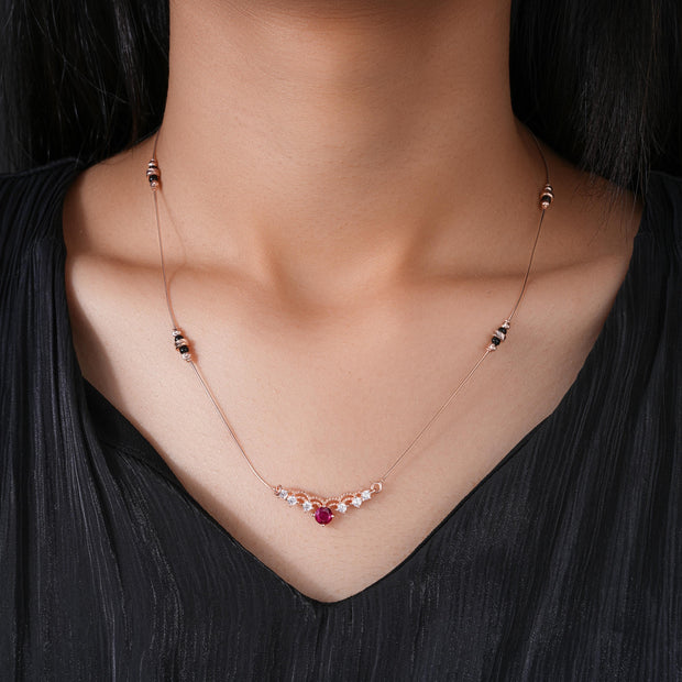 Curve Red Stone 925 Sterling Silver Rose Gold Mangalsutra for Women