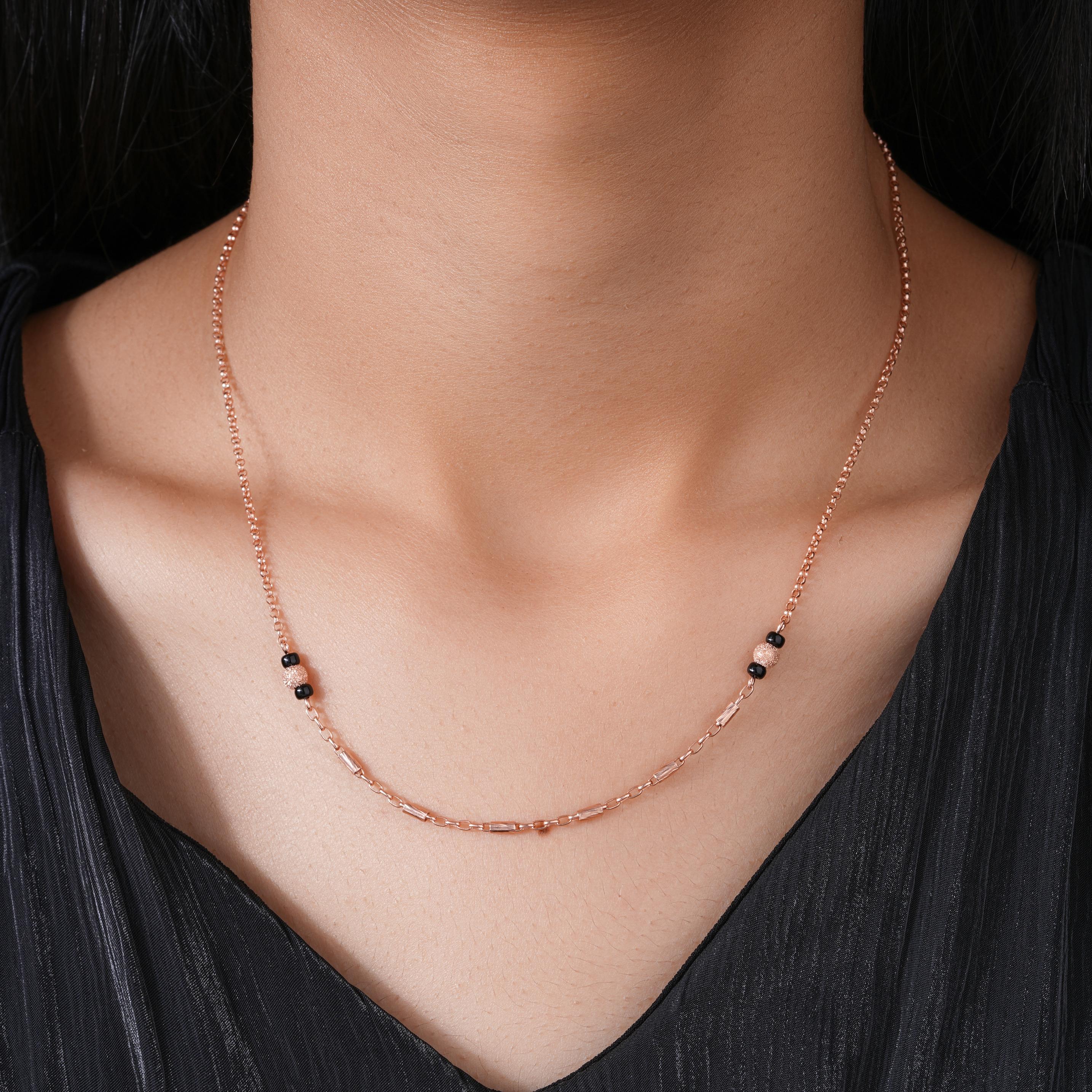 Delicate Black Bead 925 Sterling Silver Rose Gold Mangalsutra for Women