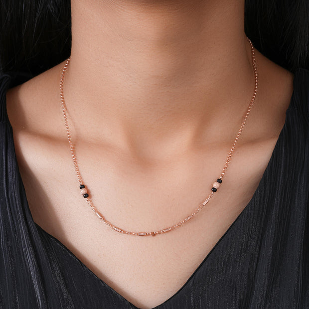 Delicate Black Bead 925 Sterling Silver Rose Gold Mangalsutra for Women