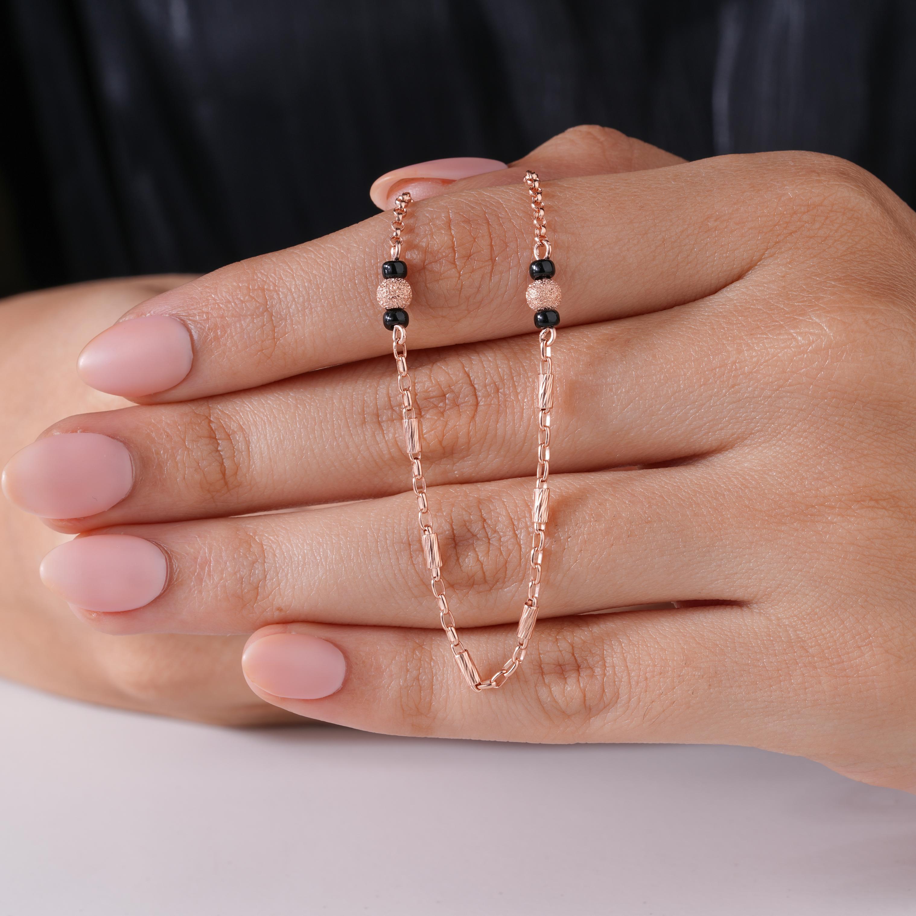 Delicate Black Bead 925 Sterling Silver Rose Gold Mangalsutra for Women