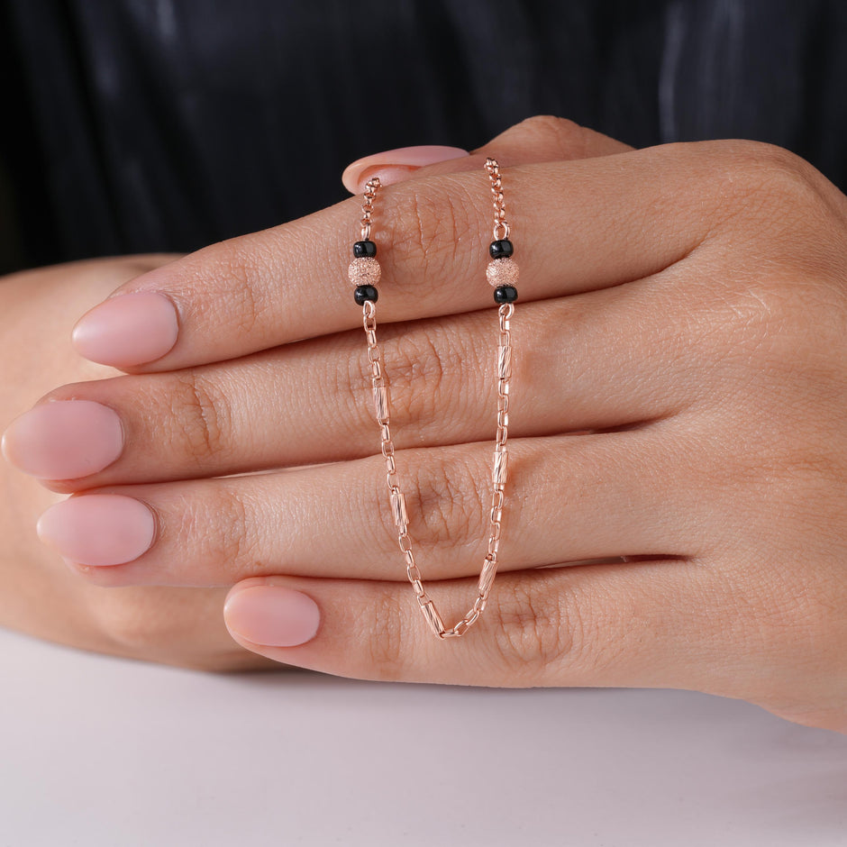 Delicate Black Bead 925 Sterling Silver Rose Gold Mangalsutra for Women
