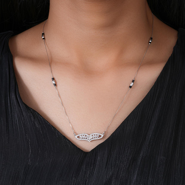 Crystal Leaf Design 925 Sterling Silver Mangalsutra for Women