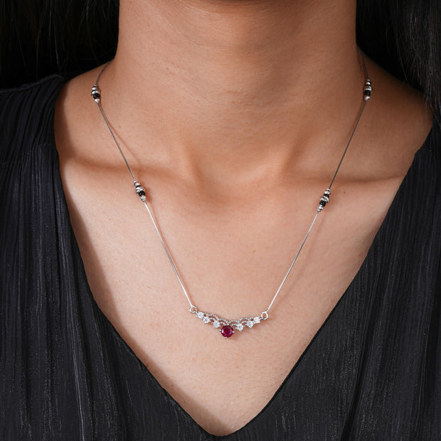 Elegant Curve Red Stone 925 Sterling Silver Mangalsutra for Women