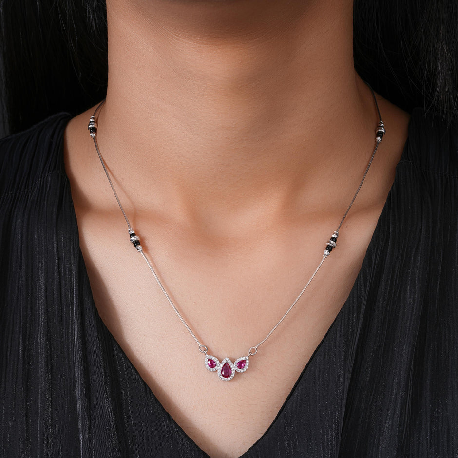Delicate Bead with Leaf Pendant 925 Sterling Silver Mangalsutra for Women