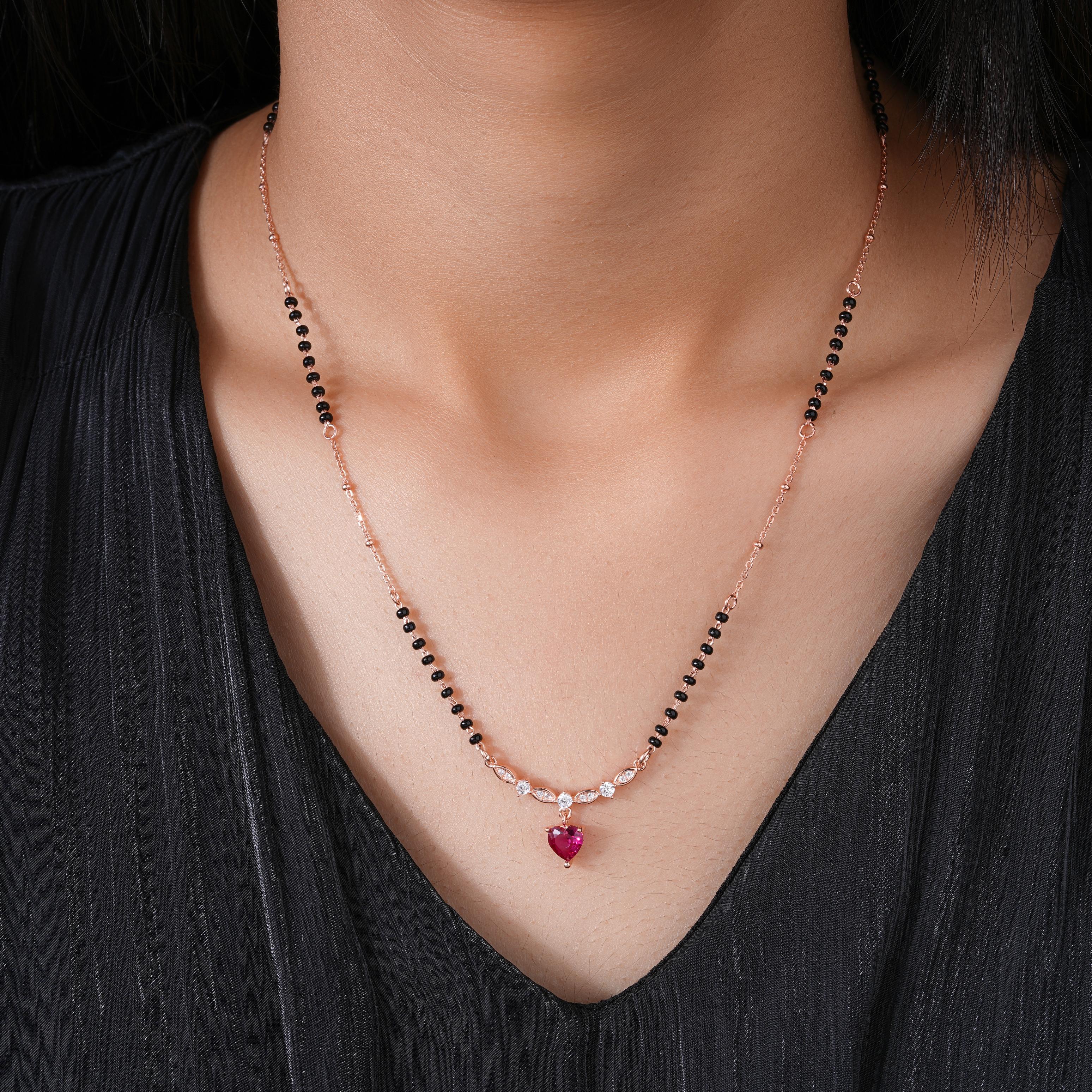 Heart Pink Stone 925 Sterling Silver Rose Gold Mangalsutra for Women