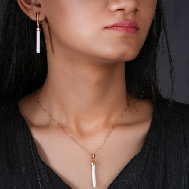 Elegant Linear Drop 925 Sterling Silver Rose Gold Pendant Set for Women