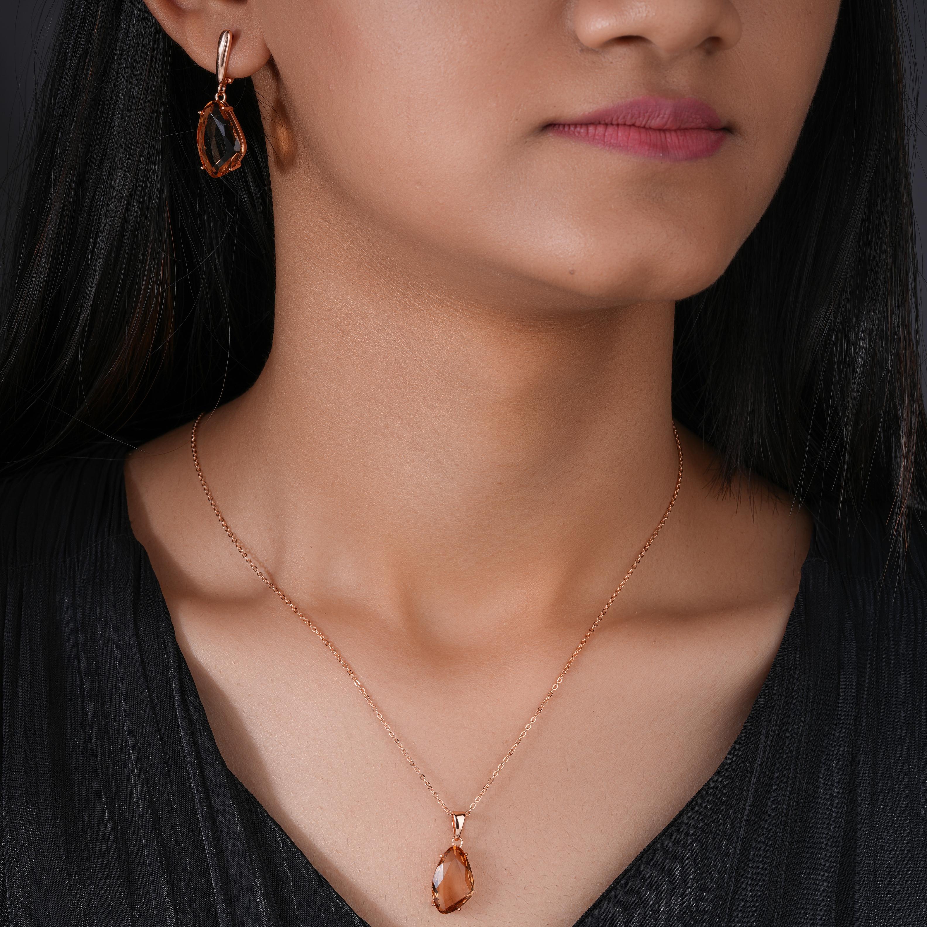 Rose Gold Teardrop Stone 925 Sterling Silver Rose Gold Pendant Set for Women