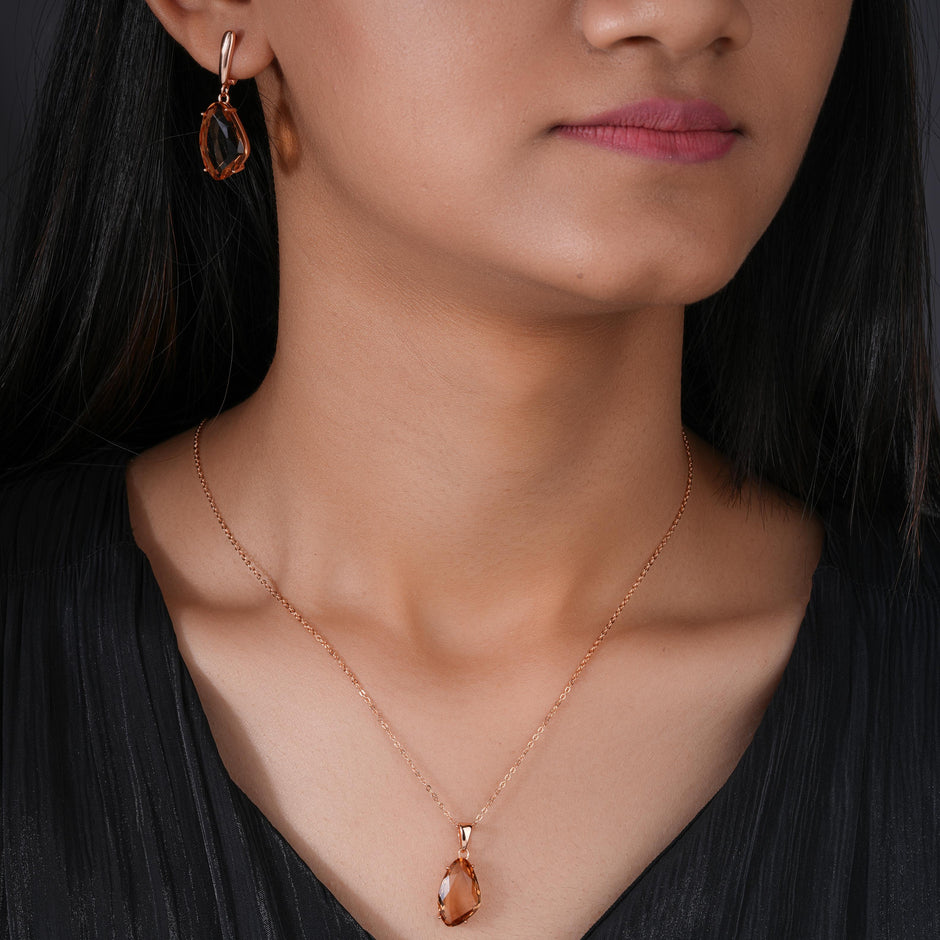 Rose Gold Teardrop Stone 925 Sterling Silver Rose Gold Pendant Set for Women