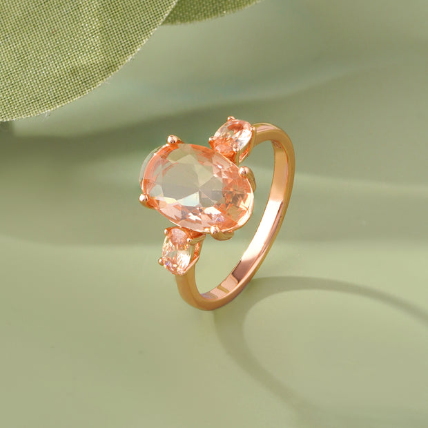 Oval Peach Stone 925 Sterling Silver Solitaire Rose Gold Ring for Women