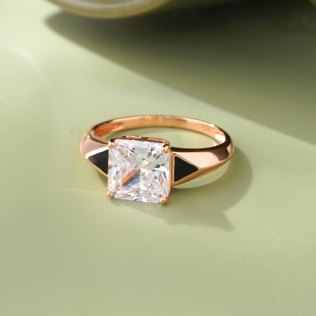Casual Square Cut Stone 925 Sterling Silver Rose Gold Ring for Women