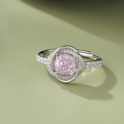 Blush Stone Cushion-Cut Diamond CZ 925 Sterling Silver Ring for Women