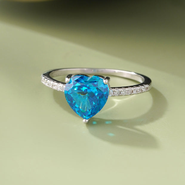 Blue Stone Heart Design 925 Sterling Silver Ring for Women