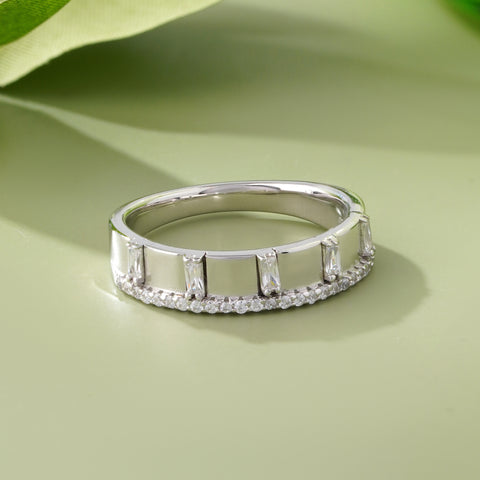 Square Shape Diamond Channel Set Band 925 Sterling Silver Ring for Women