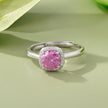 Soft Pink Diamond-Inspired Halo 925 Sterling Silver Solitaire Ring for Women