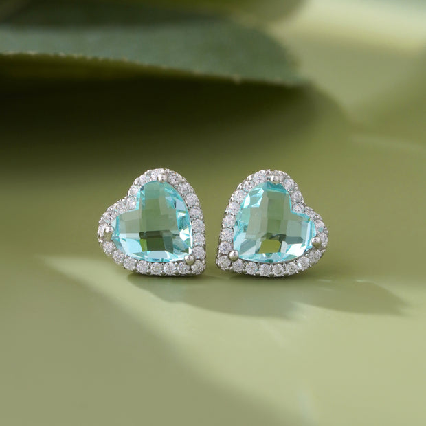 Sky Blue Stone Heart Shape 925 Sterling Silver Earrings for Women