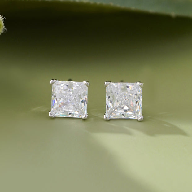 Princess Cut Diamond-Style 925 Sterling Silver Stud Earrings for Women