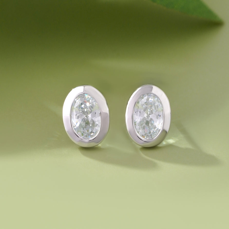 Oval Cut Diamond Round Design 925 Sterling Silver Stud Earrings for Women