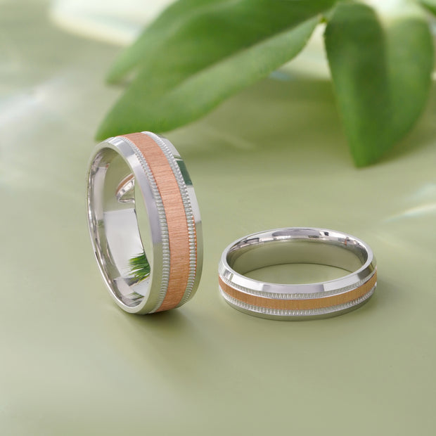 Modern Dual Finish Designer 925 Sterling Silver Rose Gold Couple Band for Men