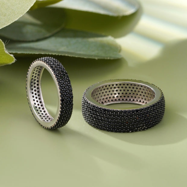 Black Diamond Eternity 925 Sterling Silver Couple Band for Men