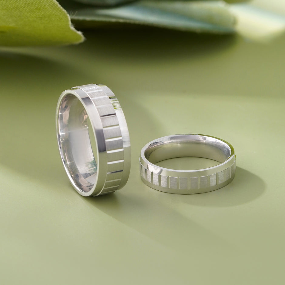 Sleek Diamond Cut 925 Sterling Silver Couple Band for Women