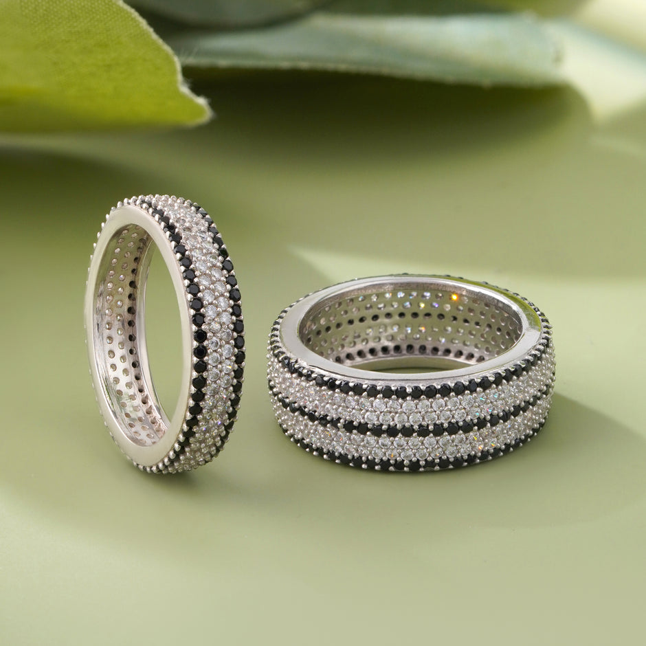 Dual Tone Sparkle Diamond 925 Sterling Silver Couple Band for Women