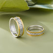 Refined Criss-Cross Design 925 Sterling Silver Yellow Gold Couple Band for Men