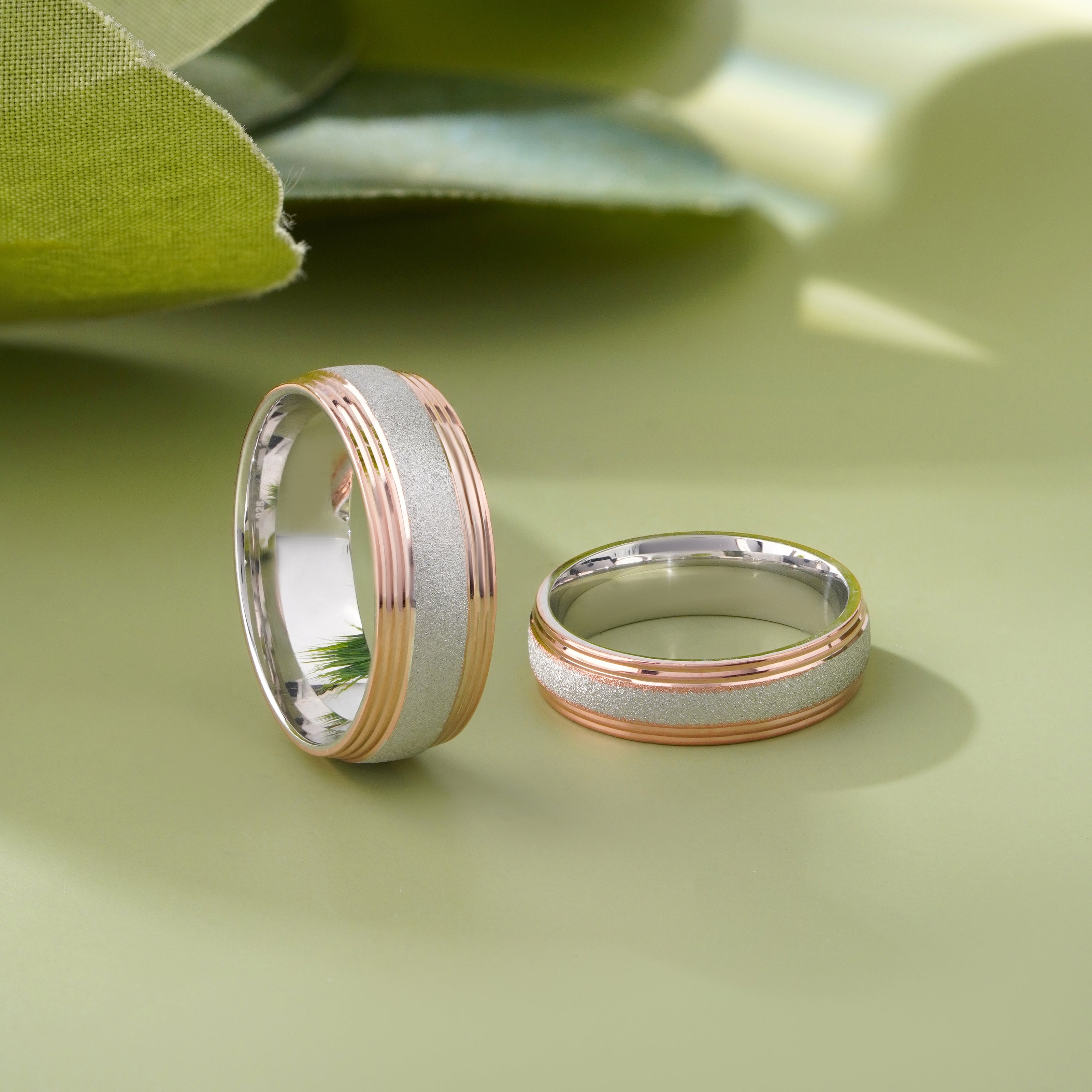 Modern Dual Finish Designer Finish 925 Sterling Silver Rose Gold Couple Band for Men