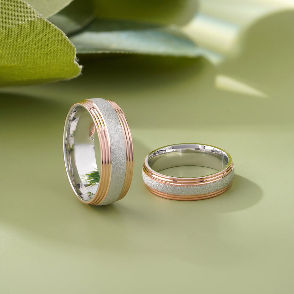 Modern Dual Finish Designer Finish 925 Sterling Silver Rose Gold Couple Band for Men