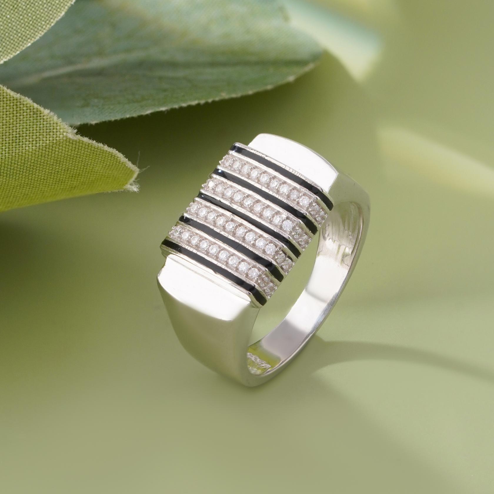 Modern Diamond Stripe Ring for Men  925 Sterling Silver