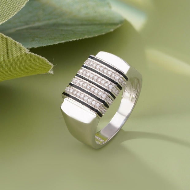 Modern Diamond Stripe Ring for Men  925 Sterling Silver