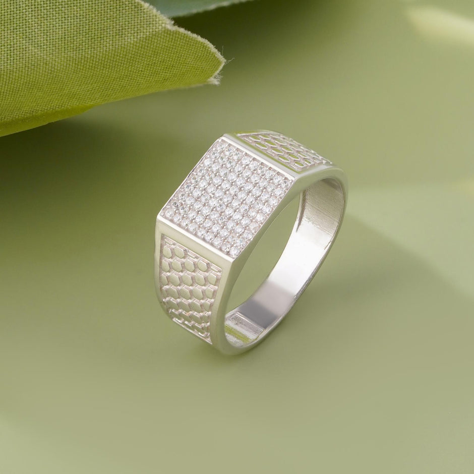 Diamond Texture Statement Ring for Men 925 Sterling Silver