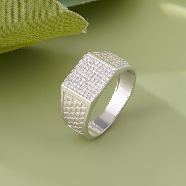 Diamond Texture Statement Ring for Men 925 Sterling Silver