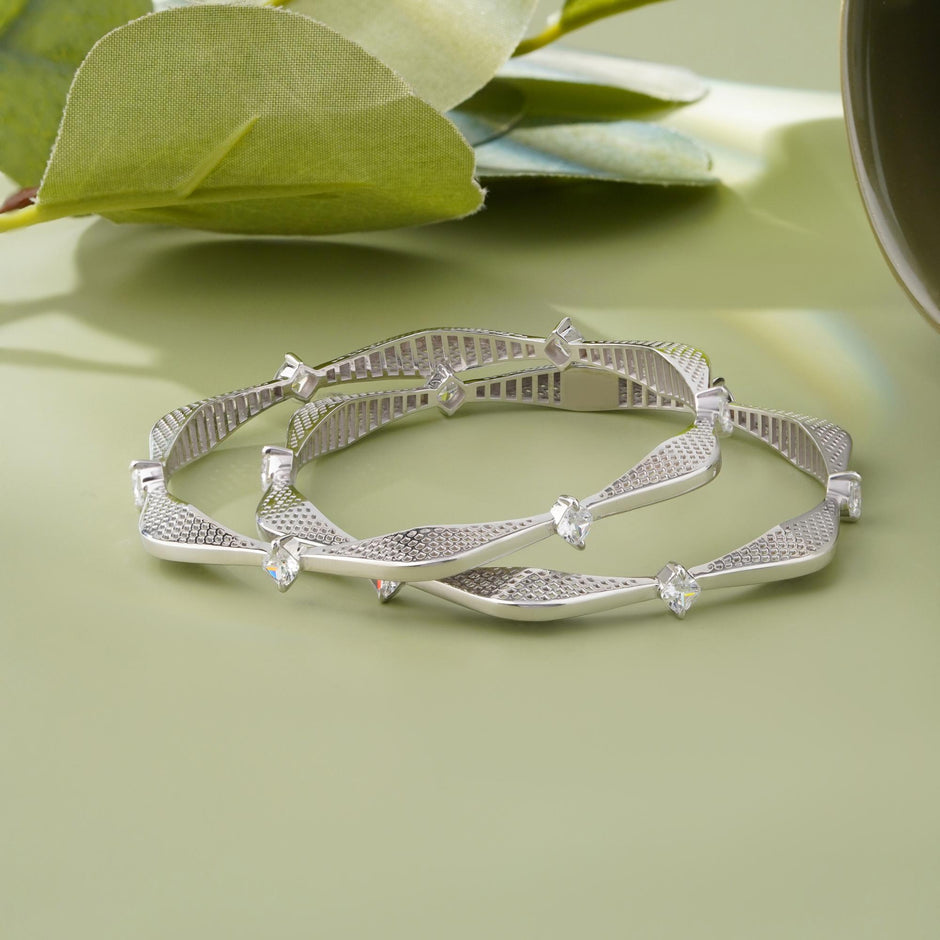 Ethereal Sparkle Diamond-Look Sterling 925 Silver Bangle for Women