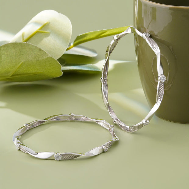 Elegant Twist Diamond-Set 925 Sterling Silver Bangle for Women