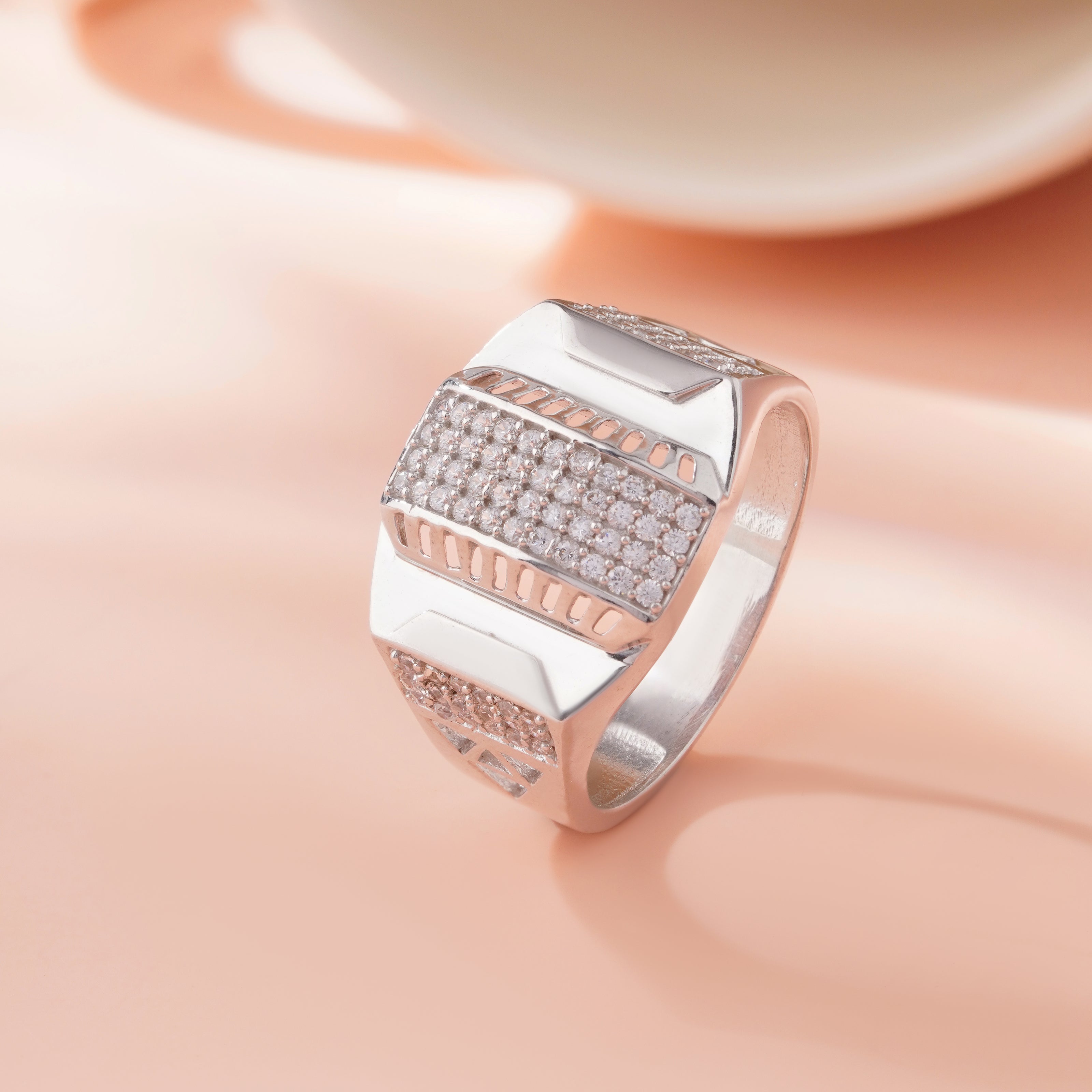 Luxury Diamond Statement Ring for Men High Polish 925 Silver